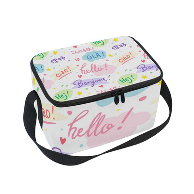 

ALAZA Lunch Box Insulated Lunch Bag Large Cooler Different Language About Hello Tote Bag