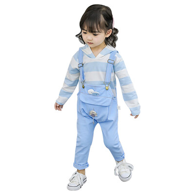 

Girls Clothing Sets Autumn Striped Print Hoodie Blouse Top Trousers Strap Pants 2 PCS Long Sleeve Children Set Girl Clothes Suit