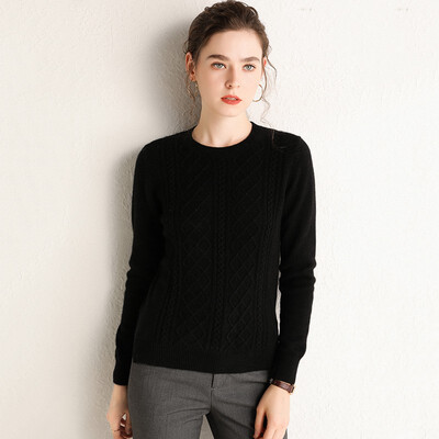 

Sweater female 19 new autumn&winter pure cashmere albus white cashmere Korean version slimming base women round collar