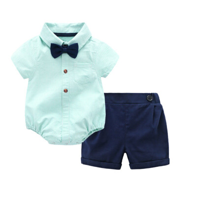 

Summer Newborn Baby Clothing Set for Boys Summer Suit Set Solid RomperBlue Overall Suit Casual Children Boy Clothes Outfit3-24M