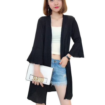 

Women Chiffon Blouses Cardigan Plus Size Grey Women Tops Flare Sleeve V neck Loose Blouse Kimono Cardigan