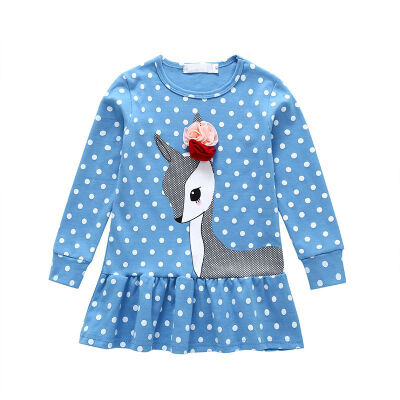 

Spring Girls Dress Dot Cartoon Long Sleeve Kids Dress For Girls Outdoor Sports Causal Baby Girls Dress Children Clothing