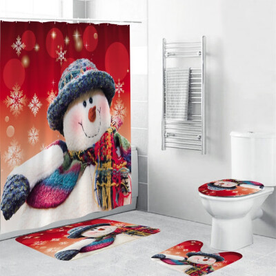 

〖Follure〗4Pcs Christmas shower Curtain Bathroom Anti-slip Carpet Rug Toilet Cover Mat Set