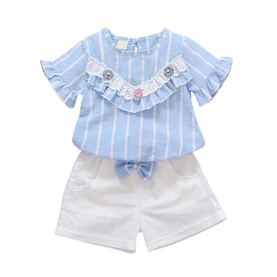 

Baby Girls Clothes Set 2PCs Short Sleeve Striped TopsShorts Cute Kids Clothes Children Clothing Set 1-4T