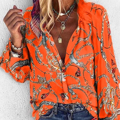 

Autumn Fashion Women Blouse Sexy Long Sleeve Boho Street Style Printed Blouse Loose Shirt Top