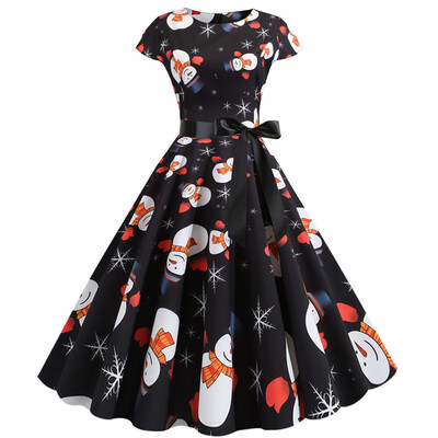 

Tailored Women Vintage Short Sleeve Christmas 1950s Housewife Evening Party Prom Dress