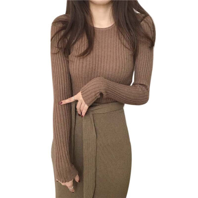 

Women Sweater Knit o-neck Pullovers Autumn Basic Female Sweaters Pullover Slim Fit Simple Solid Color Korean style Fashion top