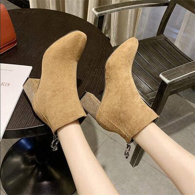 

LZJ 2019 Autumn Shoes Women Ankle Boots Suede Black Boots Slip On Women Casual Thick Heel Shoes Fashion Comfortable Female 35-39