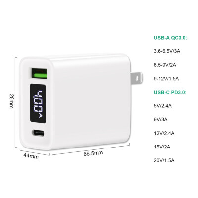 

Universal USB C Power Delivery Charger Quick Charge 30 USB Wall Charger 30W Dual Port Type C PD30 With LED Display