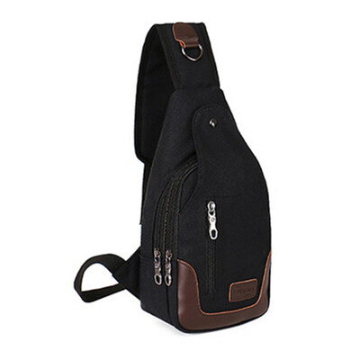 

Men Faux Leather Patchwork Zipper Crossbody Shoulder Pouch Canvas Chest Bag