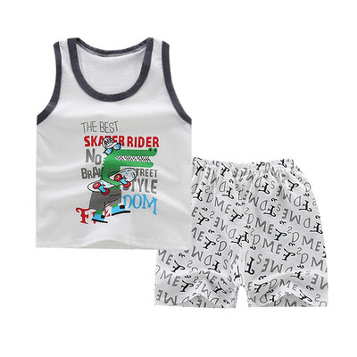 

Childrens Boys Suits Cartoon Animal Cotton Baby VestShorts Two-Piece Vest Suit For 0-6 Years Old