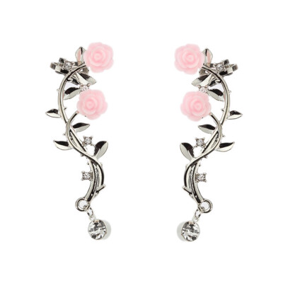 

1 Pair Retro Rose Branch Ear Clip Women Individual Anti Allergy Ear Cuff Stud Earring Wrap