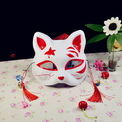 

Half Face Fox Mask Japanese Anime Hand Painted Kitsune Halloween Cosplay Mask Portable Party Mask