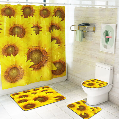 

〖Follure〗4PCS Non Slip Toilet Polyester Cover Mat Set Bathroom Shower Curtain