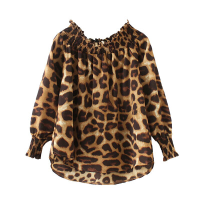 

Sexy Off Shoulder Leopard Printed Blouse Women Autumn Casual Loose Long Sleeve Shirt Ladies Fashion Slash Neck Blouse Tops