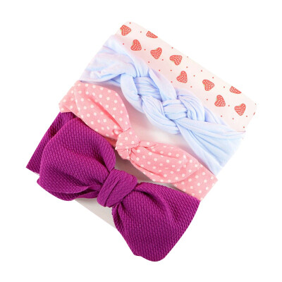 

3Pcs Toddler Girls Cute Headwears Infant Bowknot Print Design Hairband Headwear Hair Newborn All Seasons Accessories 0-6Y