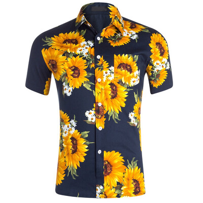 

Toponeto Mens Baggy Beach Hawaiian Print Short Sleeve Button Retro T Shirts Tops Blouse
