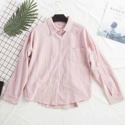 

Female tunic Women Striped Print Loose Women Blouse And Tops Single-breasted Lapel Slim Long Sleeve Casual Ladies Tops