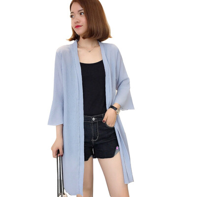 

Women Chiffon Blouses Cardigan Plus Size Grey Women Tops Flare Sleeve V neck Loose Blouse Kimono Cardigan