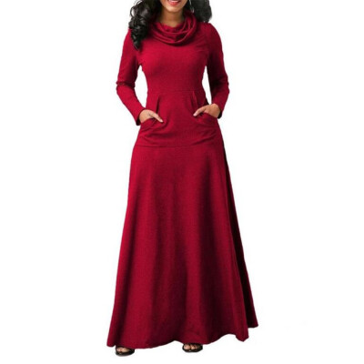 

Hot SOVALRO Plus Size Warm Dress Casual Pocket Long Sleeve Vintage Long Dress Elegant Dress -5XL