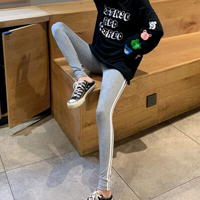 

Women Black Tracksuits Pants High Elastic Skinny Pencil Pants Side Striped Trousers Casual High Waist Female Pants Crips