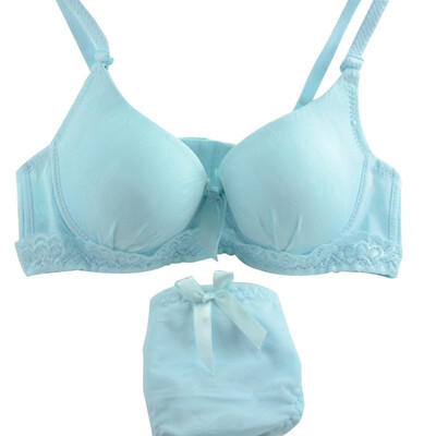 

Women Sexy Underwear Satin Print Bow Lace Embroidery Bra Push Up SetsPanties Cup size 32-36B