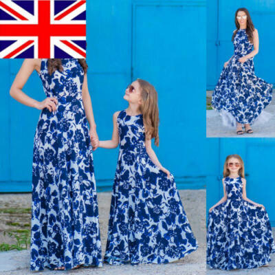 

UK Mommy&Me Family Matching Dress Mother Daughter Floral Holiday Maxi Dress