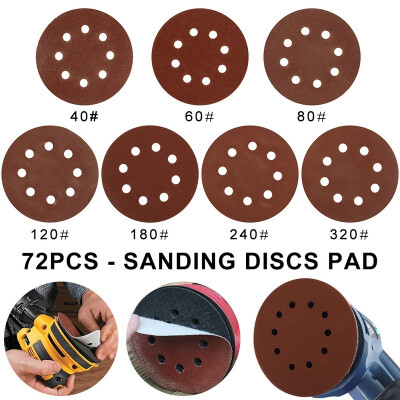 

Premium 72PCS -5 Inch 8-Hole Hook&Loop Sanding Discs - 40 60 80 120 180 240 320 Grit Assorted Orbital Sander Round Sandpaper