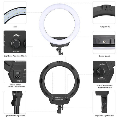 

ZOMEI 16 Inch LED Selfie Ring Light Camera Lamp 38W 320pcs Bulbs Stepless Dimmable Brightness 3200-5600K with Tripod Stand Cellpho