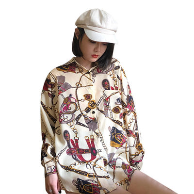 

Vintage Style Beautiful Print Womens Chiffon Shirt Fashion Loose Lapel Long Sleeve Blouse