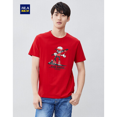 

HLA Haishu House Short Sleeve T-Shirt Male 2019 Summer New Cartoon Print Comfort Round Neck Short T Mens HNTBJ2R113A Red Pattern B3 190104A56