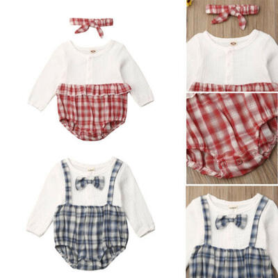 

US Newborn Baby Girl Boys Xmas Clothes Bodysuit Red Plaid Romper Cotton Outfit