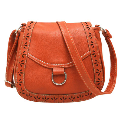 

Vintage Women Hollow Design Solid Color Faux Leather Flap Crossbody Shoulder Bag