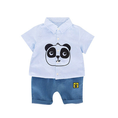 

Boy Sets 2Pcs Summer Kids Boys Shirt Pants Set Lovely Panda Shirt Casual Denim Pants Boy Clothes Set Summer