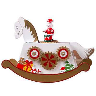 

Color Painted Wooden Rocking Horse Christmas Music Box Christmas Decoration Ornament Holiday Gift For Children