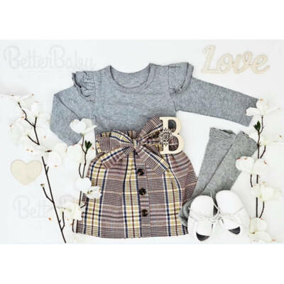 

Toddler Baby Girl Autumn Clothes Tops Cotton Plaid Mini Skirt Dress Outfits