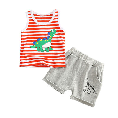 

Summer Kids Boys Short Sleeve Striped Animal Print Tops Blouse T-shirtShorts Children Casual Outfits Sets