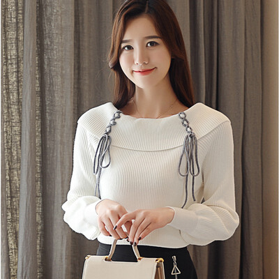 

Fashion Trend Sweet Sweater Women Casual Knit Pullover Korean Style Solid Color Off The Shoulder Sweater