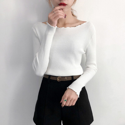 

Lady Softy Durable Sweate Knitted o-neck Korean Slim Basic White Black Pullovers Autumn Long Sleeve Jumper Pull Femme