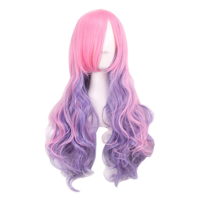 

Long Curly Women Girls Wig Pink to Light Purple Fake Synthetic Hair Party Cosplay Wigs Hairpiece