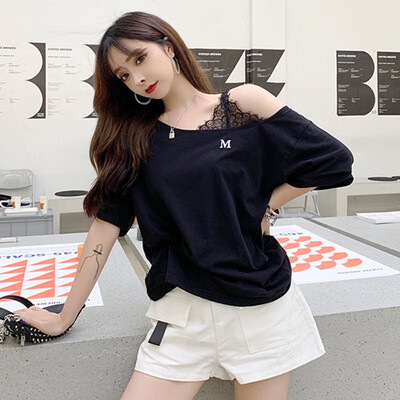 

Sexy Lace Patchwork Women T Shirt Short Sleeve Summer Casual Loose Streetwear TopTshirt