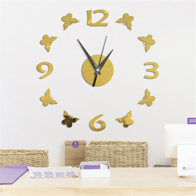 

Gobestart 3D Creative Butterfly Digital Acrylic Mirror Wall Clock Home Decor Wall Clock