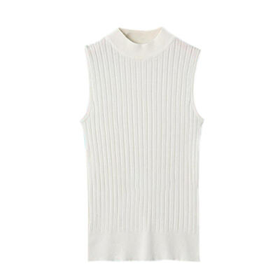 

Women Sleeveless Cotton Slim Turtleneck Base Knit Solid Color Vest Casual Tank Top
