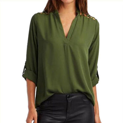 

3XL Women Sexy Solid Blouses Shirts Half Sleeve V neck Blouse Women Novelty Female Tops Feminina Chiffon Blusas For Office