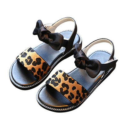 

Baby Spring Summer Leopard Print Bow Princess Girls Anti Slip Soft Sole Beach Casual Sandals Shoes