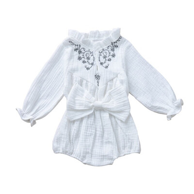 

Autumn Winter Baby Girls Long Sleeve Rompers Bow Embroidered Solid Color Cute One-Pieces Jumpsuit Triangle Rompers For Baby