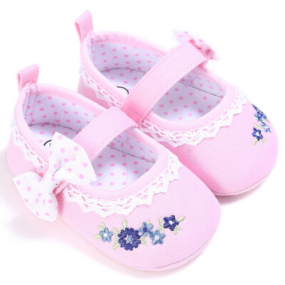 

Cute GirlsToddler Infant Spring Bowknot Embroidery Chic Princess Style Baby Shoes Anti-slip Crib Shoes Prewalker