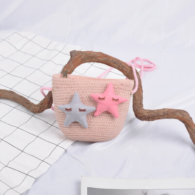 

1Pc Children Cute Five-pointed Star Design Cross-body Handbag Fashion Girls Kids Straw Shoulder Messenger Bag