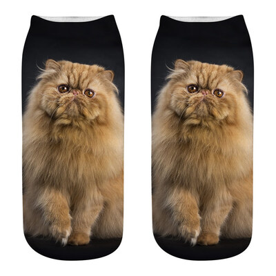

1Pair Women Low Cut Ankle Socks Funny Socks Cat Cartoon 3D Printing Socks Cotton Hosiery Printed Socks