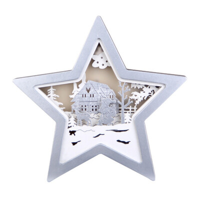 

Wooden Star Shaped Lamp Christmas Ornament Holiday Home Decor Night Light Bedside Lamp